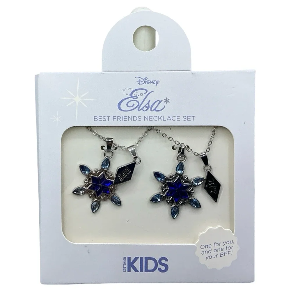 Disney Frozen Elsa Best Friends Snowflake Necklace Set 2 Pack Blue Silver Kids
